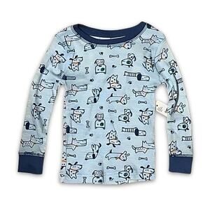 Koala Kids T-Shirt Dogs Print Design Long Sleeve 100% Cotton Gray & Blue 12 NWT